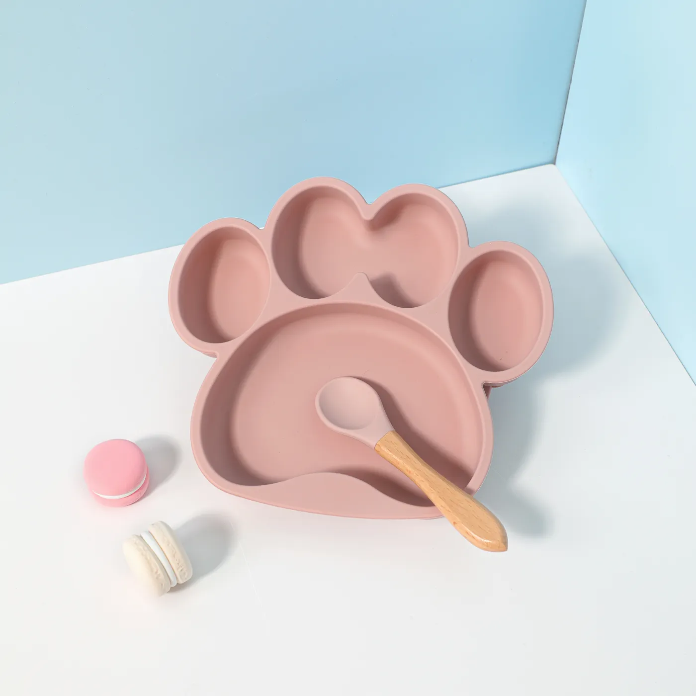 3Pcs Baby Cat Paw Suction Plates with Spoon & Fork BPA Free Food-grade Silicone Divided Design Toddler Self Feeding Utensils  big image 1