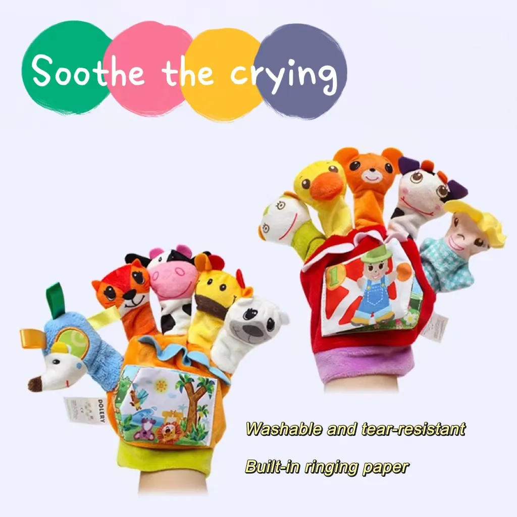 Libro de tela de marionetas de dedo de animales de dibujos animados de bebé con papel de sonido juguetes interactivos de educación temprana para padres e hijos