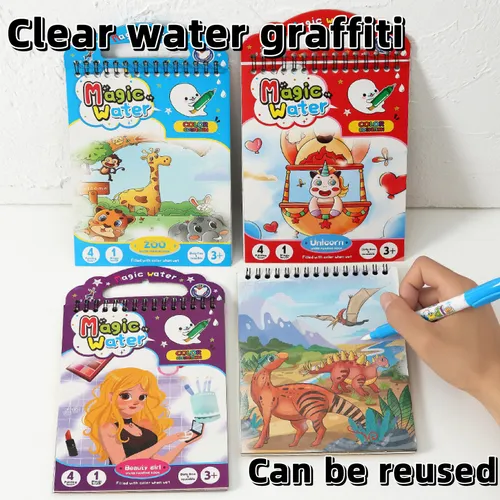 Magical Water Painting Kids Paint with Water Reusable Mess-Free Activity Book (Unicorn Dinosaur Beauty Girl)