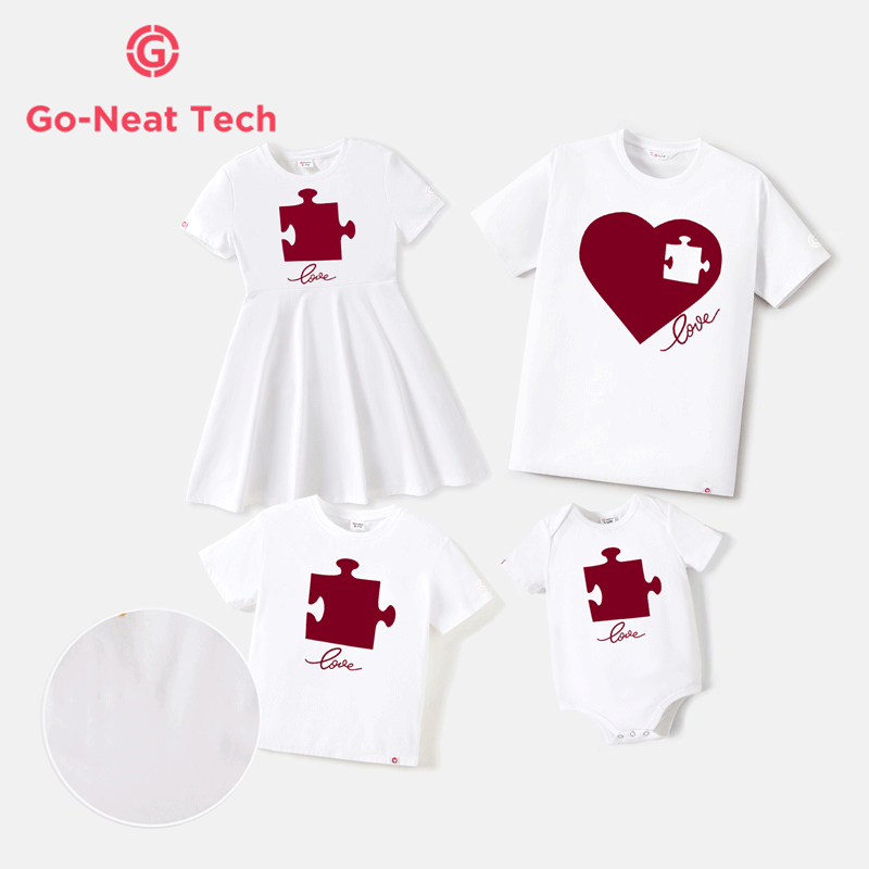Go-Neat Water Repellent and Stain Resistant Mommy and Me Matching Love Heart & Letter Print Short-sleeve Tee White