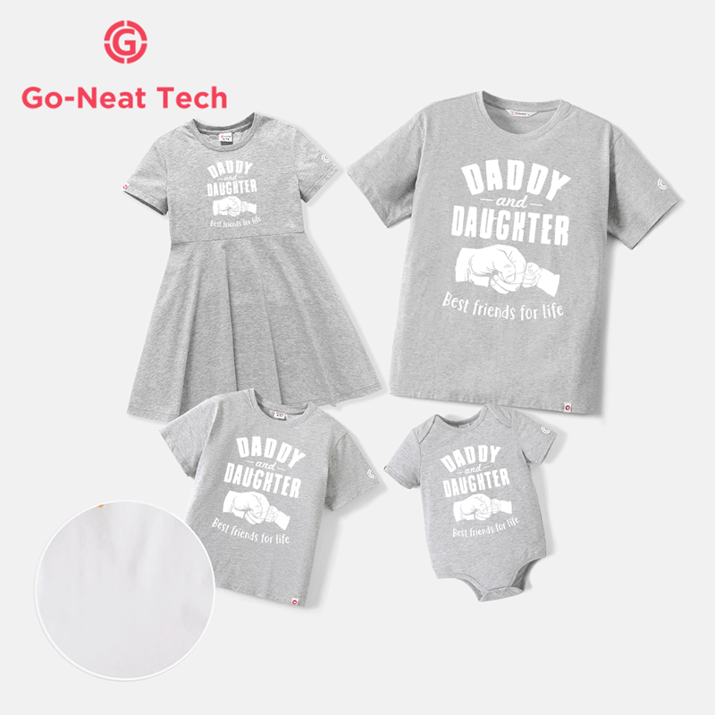 Go-Neat Water Repellent and Stain Resistant Daddy and Me Matching Fist & Letter Print Short-sleeve Tee