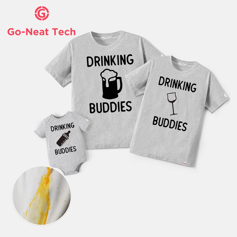 Go-Neat Water Repellent and Stain Resistant Family Matching Drinks & Letter Print Light Grey Short-sleeve Tee Light Grey