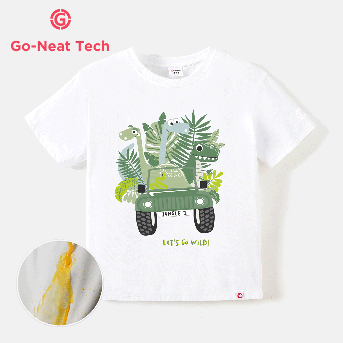 [2y-6y] go-neat wasserabweisendes und schmutzabweisendes Kurzarm-T-Shirt für Kleinkinder und Jungen mit Tierdinosaurier-Print