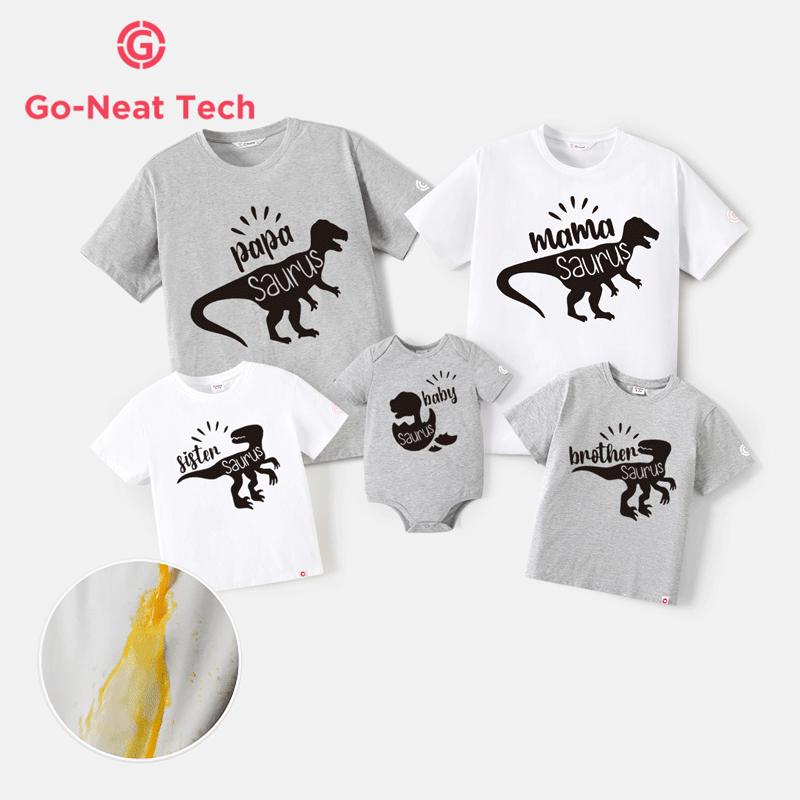 Go-Neat Water Repellent and Stain Resistant Family Matching Dinosaur & Letter Print Short-sleeve Tee