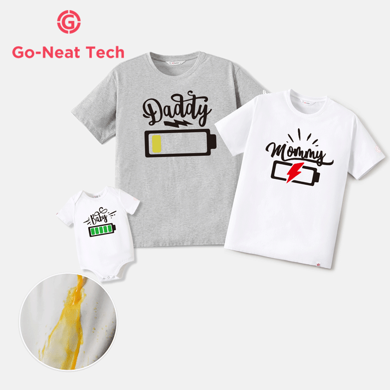 Go-Neat Water Repellent and Stain Resistant Family Matching Progress Bar & Letter Print Short-sleeve Tee White