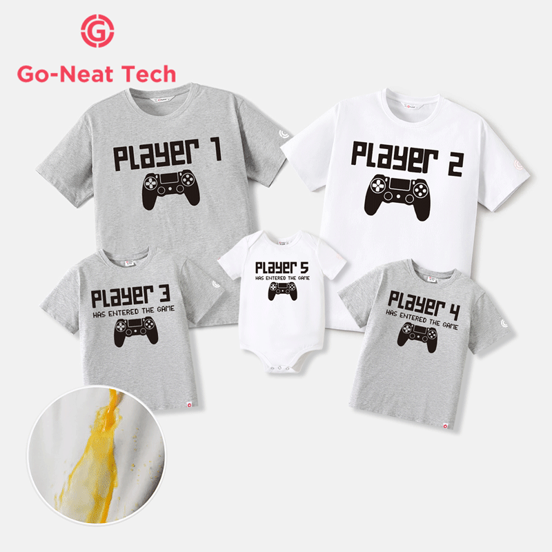 Go-Neat Water Repellent and Stain Resistant Family Matching Gamepad & Letter Print Short-sleeve Tee