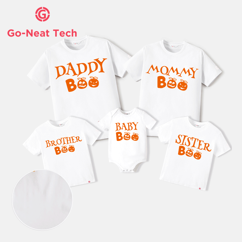 Go-Neat Water Repellent and Stain Resistant Halloween Family Matching Pumpkin & Letter Print Short-sleeve Tee White