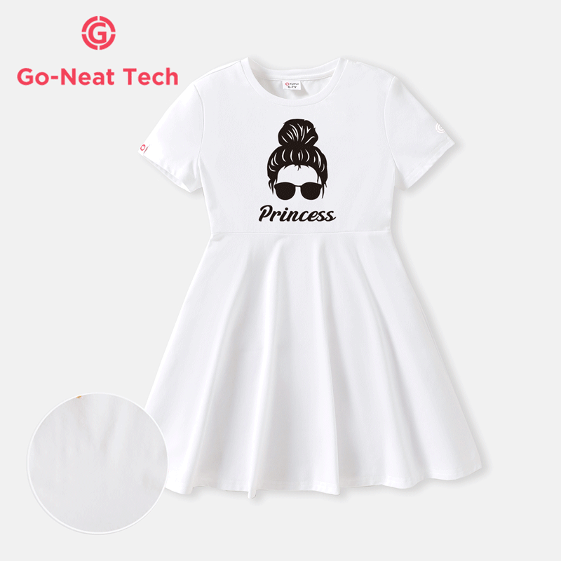 [4Y-14Y] Go-Neat Water Repellent and Stain Resistant Kid Girl Letter Figure Print Short-sleeve Dress