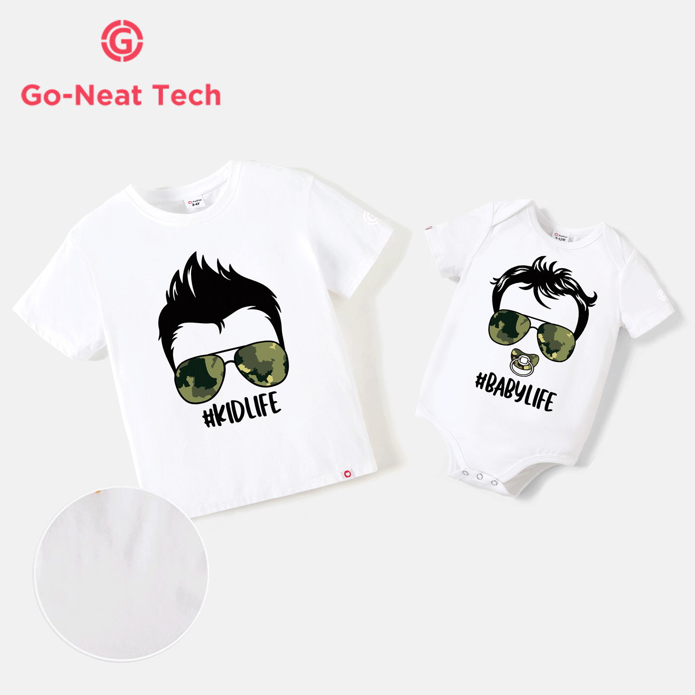 Go-Neat Water Repellent and Stain Resistant Sibling Matching Figure & Letter Print Short-sleeve Tee White