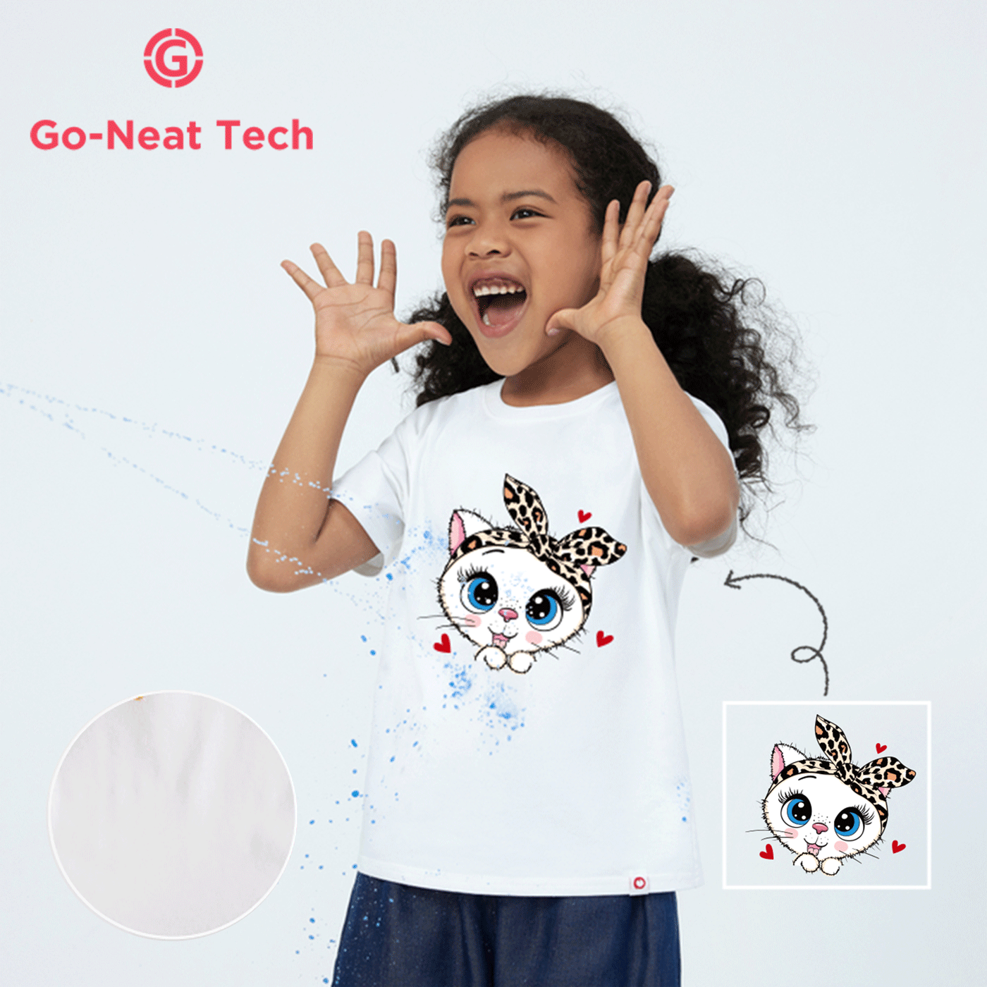 Go-Neat Water Repellent and Stain Resistant Sibling Matching Cat Print Short-sleeve Tee