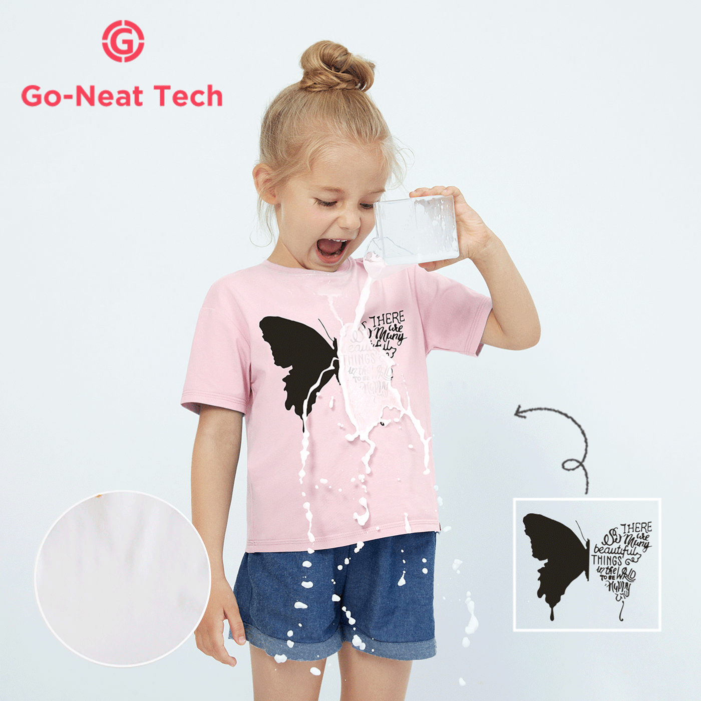 [4Y-14Y] Go-Neat Water Repellent and Stain Resistant Kid Girl Animal Butterfly Print Short-sleeve Tee