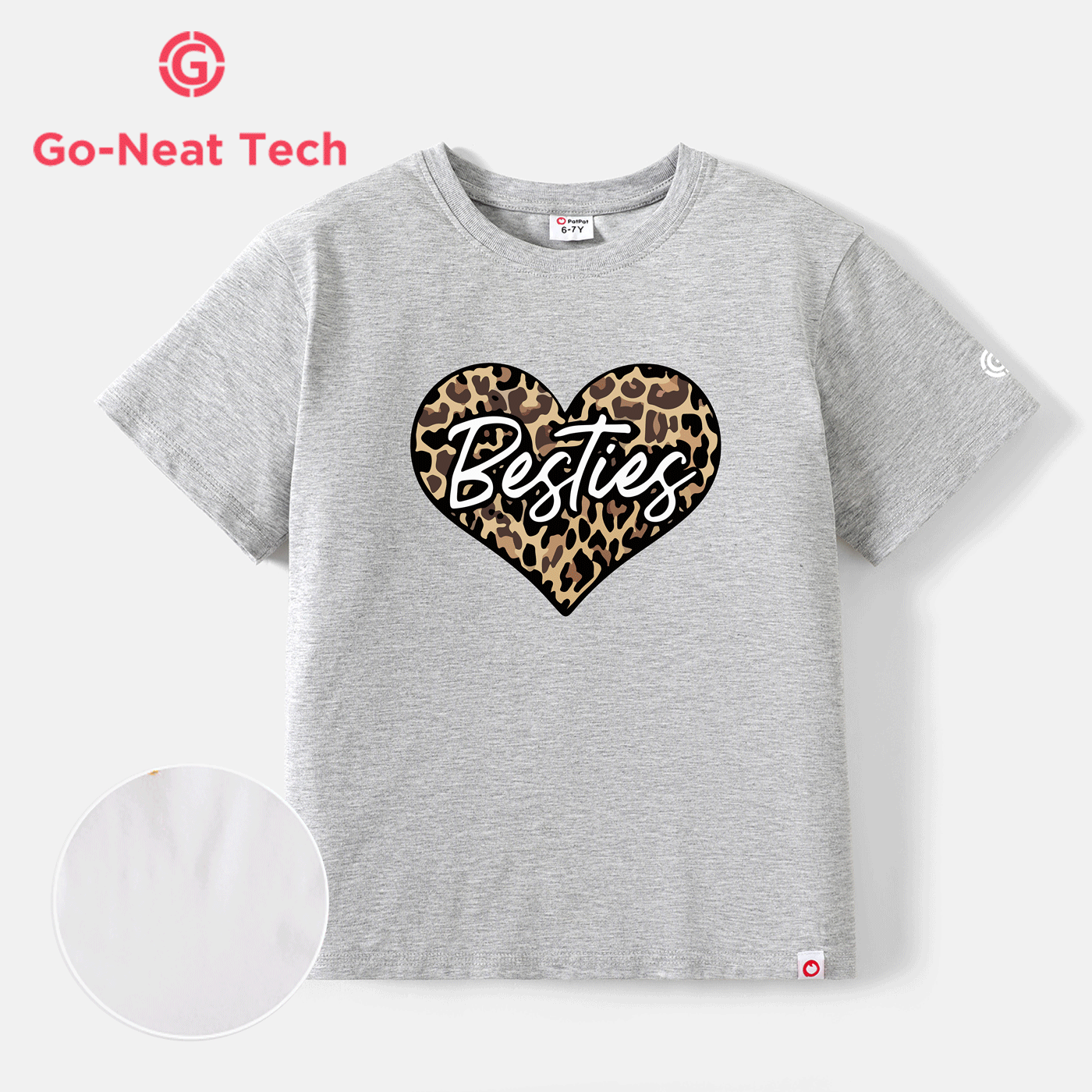 [4Y-14Y] Go-Neat Water Repellent and Stain Resistant Kid Girl Leopard Heart Print Short-sleeve Grey Tee
