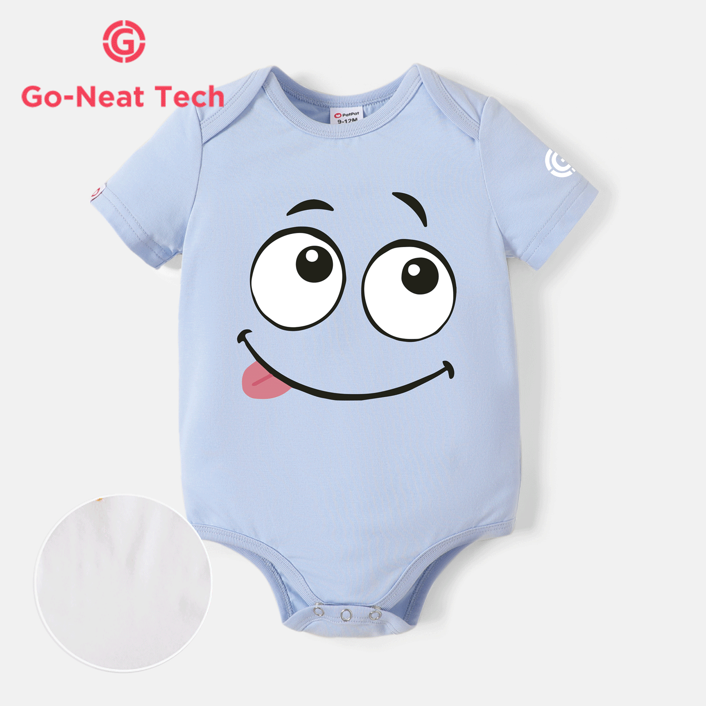 [0M-24M] Go-Neat Water Repellent and Stain Resistant Baby Boy Graphic Print Short-sleeve Romper Light Blue