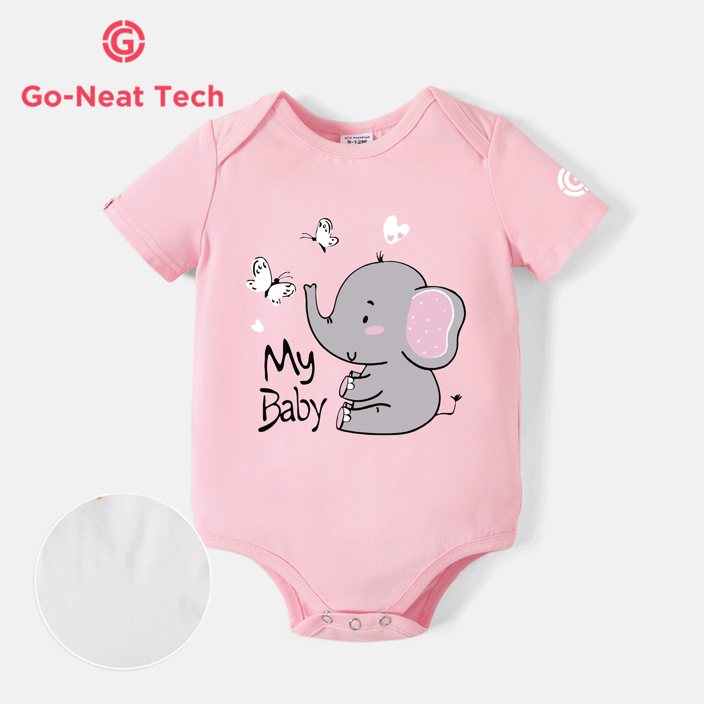 [0M-24M] Go-Neat Water Repellent and Stain Resistant Baby Boy/Girl Elephant & Letter Print Short-sleeve Romper