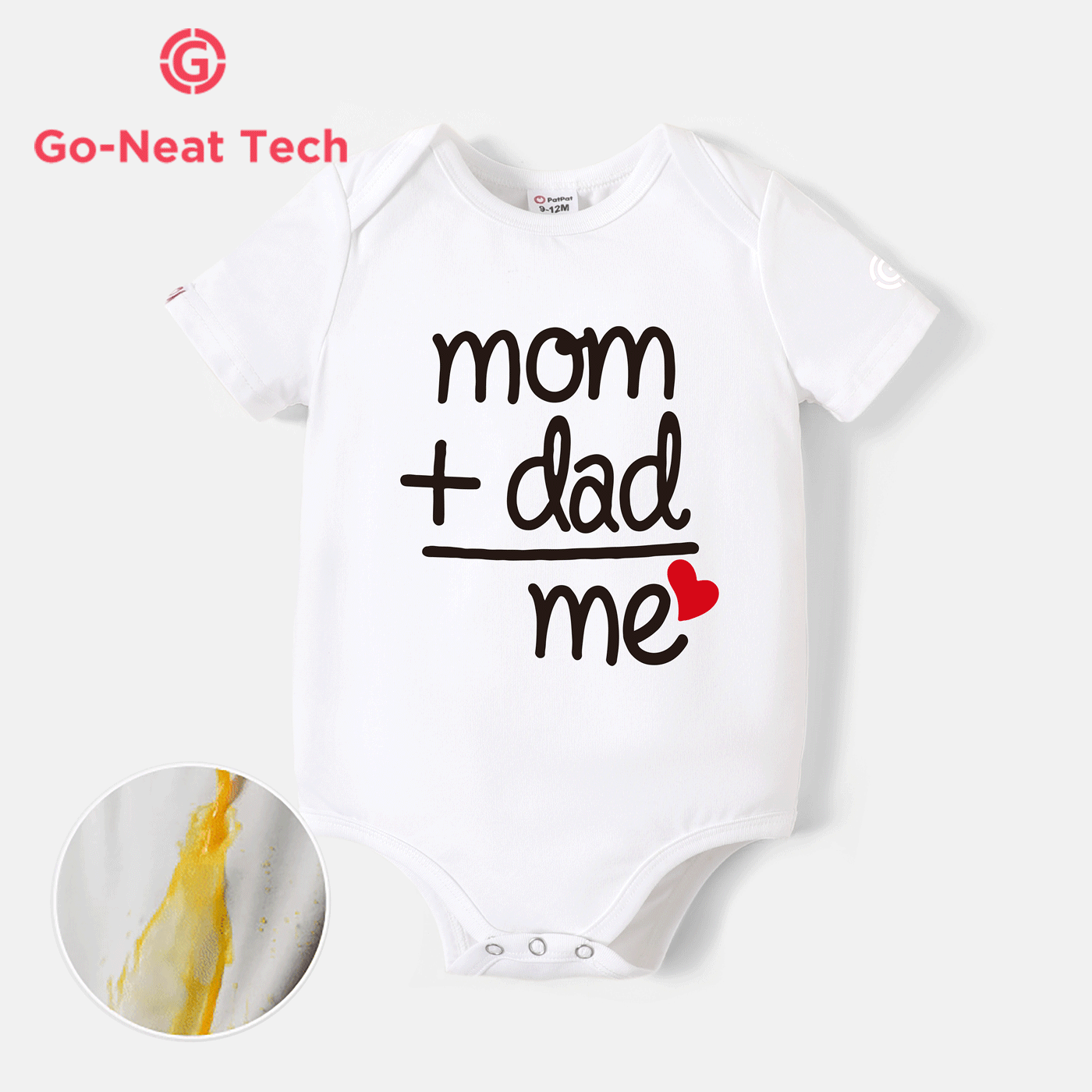 [0M-24M] Go-Neat Water Repellent and Stain Resistant Baby Boy/Girl Love Heart & Letter Print Short-sleeve Romper