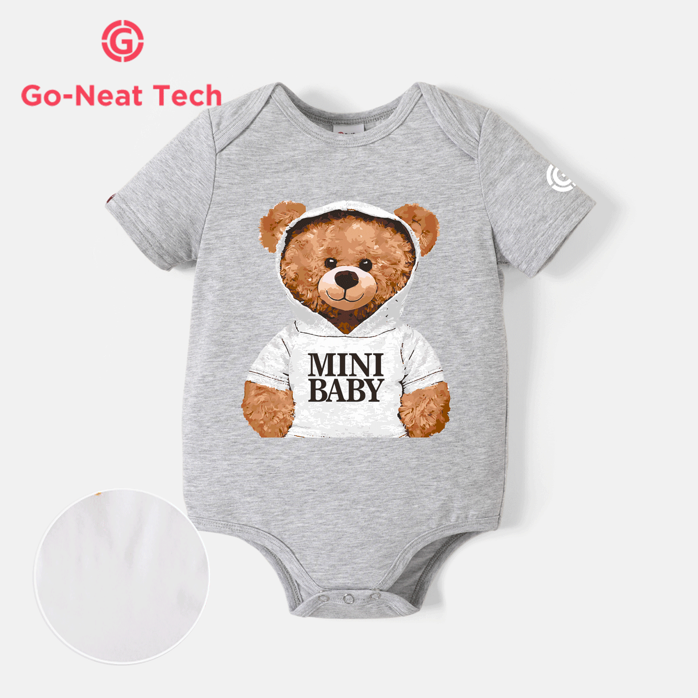 [0M-24M] Go-Neat Water Repellent and Stain Resistant Baby Boy Bear & Letter Print Short-sleeve Romper Light Grey