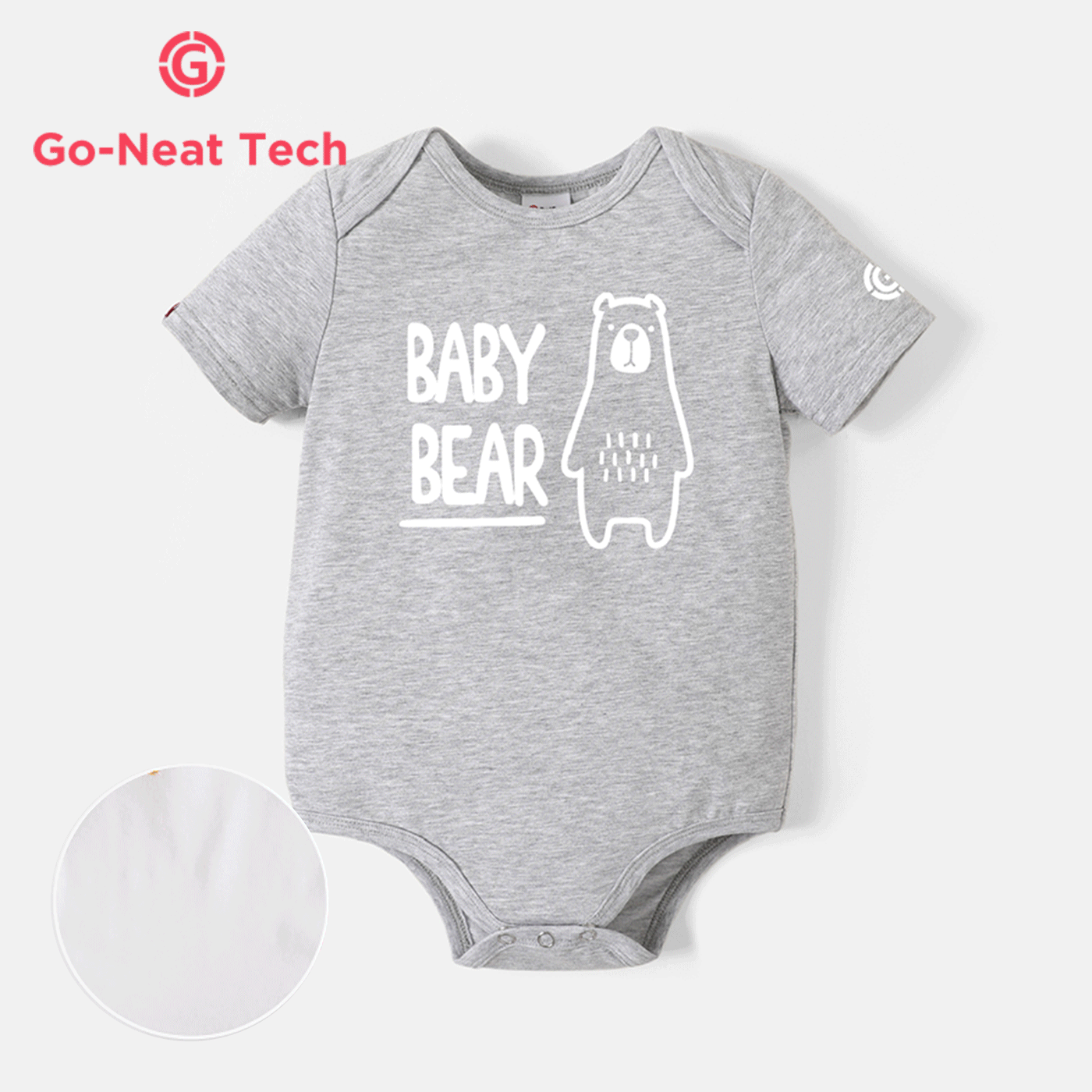 [0M-24M] Go-Neat Water Repellent and Stain Resistant Baby Boy Bear & Letter Print Short-sleeve Romper Grey