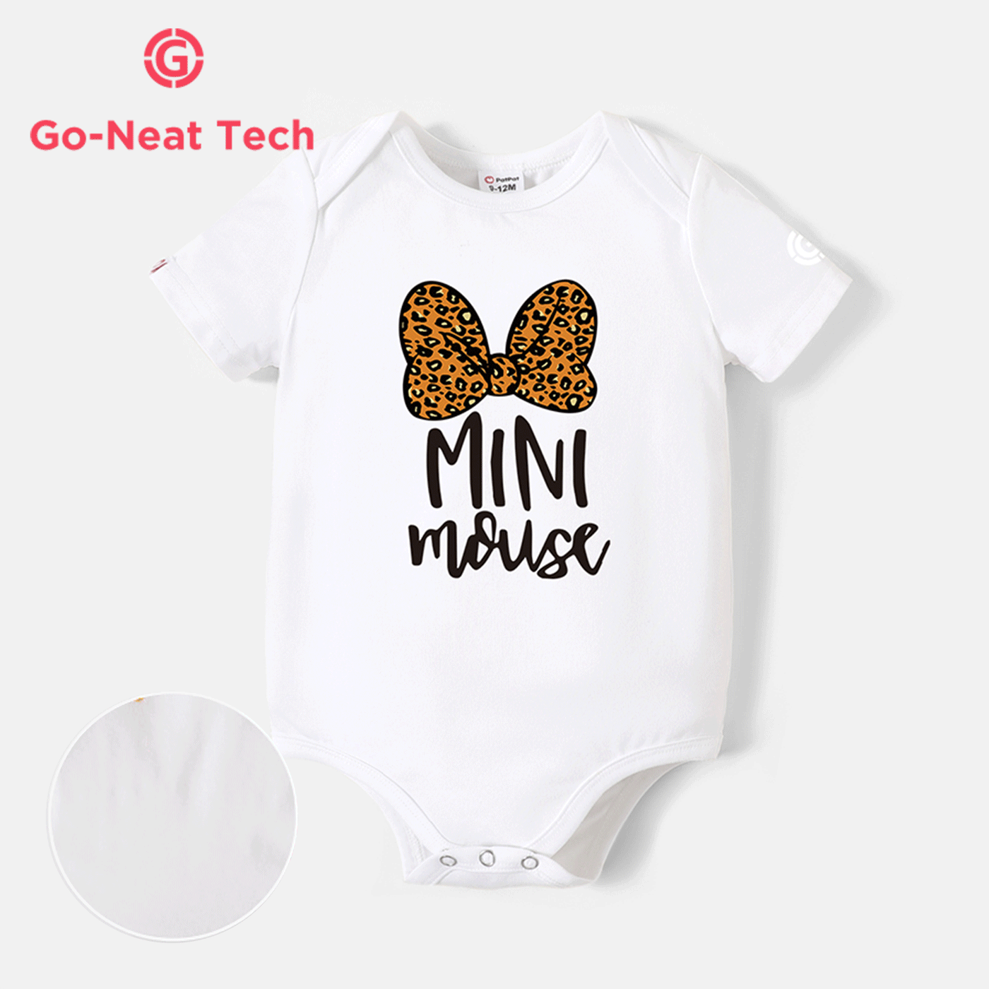 [0M-24M] Go-Neat Water Repellent and Stain Resistant Baby Girl Leopard Bow & Letter Print Short-sleeve Romper White