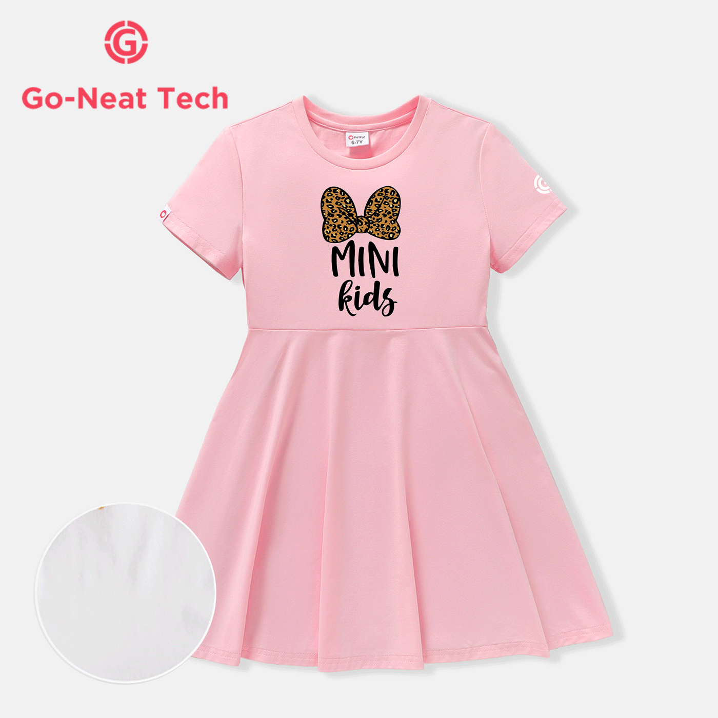 [4Y-14Y] Go-Neat Water Repellent and Stain Resistant Kid Girl Bowknot Letter Print Short-sleeve Pink Dress