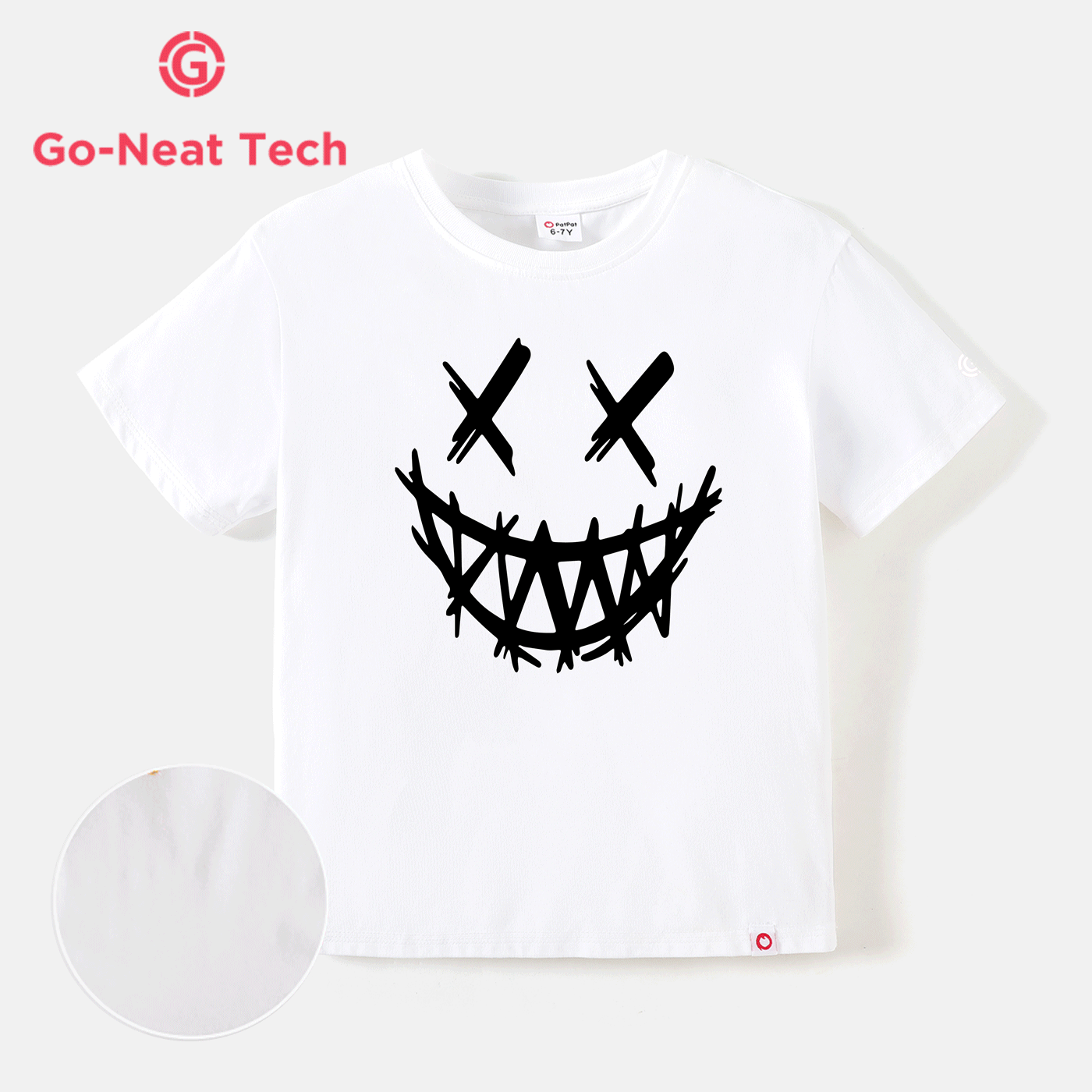 Go-Neat Resistente à água & manchas Camiseta branca respirável de manga curta para bebé com estampa de emoji