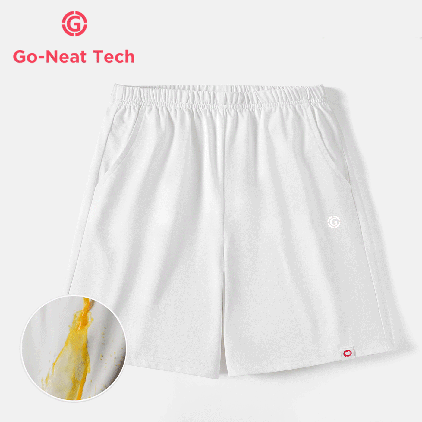 [4Y-14Y] Go-Neat Water Repellent and Stain Resistant Kid Boy Solid Color Elasticized Shorts White