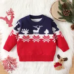 Christmas Baby Boy/Girl Deer & Snowflake Pattern Long-sleeve Colorblock Knitted Sweater Red