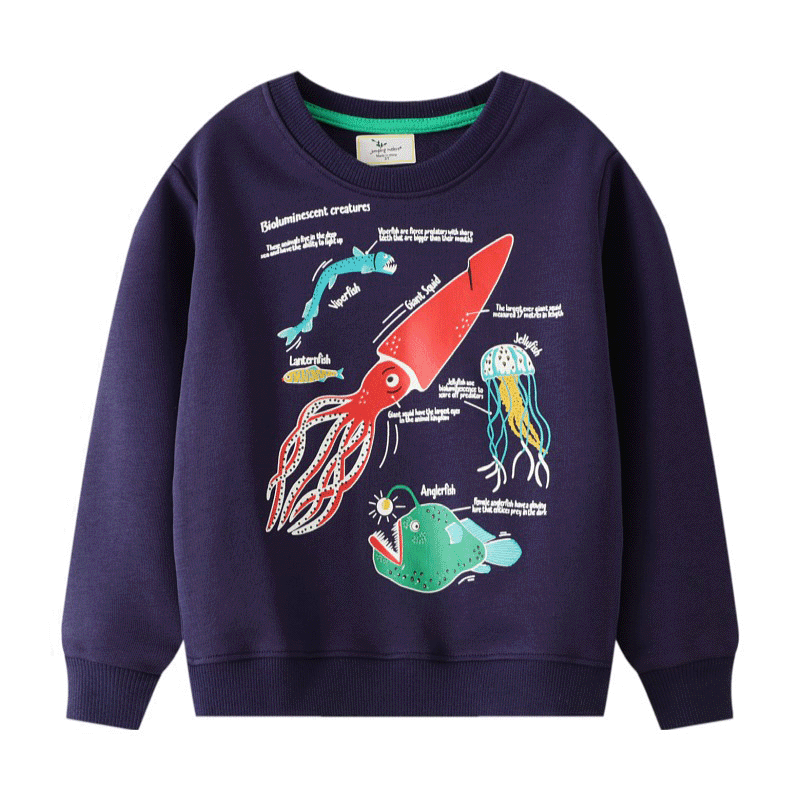 Toddler Fluorescent Ocean Animal Printed Pullover Top Dark Blue