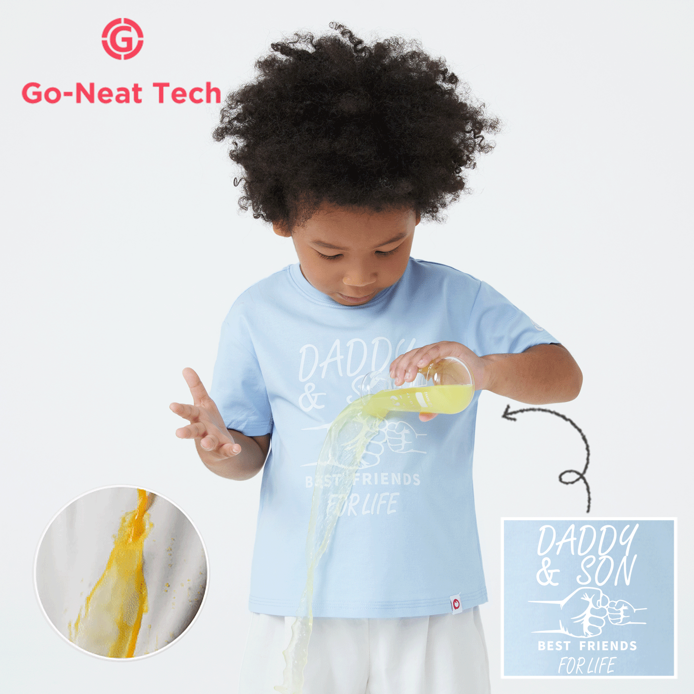[2Y-6Y] Go-Neat Water Repellent and Stain Resistant Toddler Boy Letter Fist Print Short-sleeve Blue Tee Light Blue
