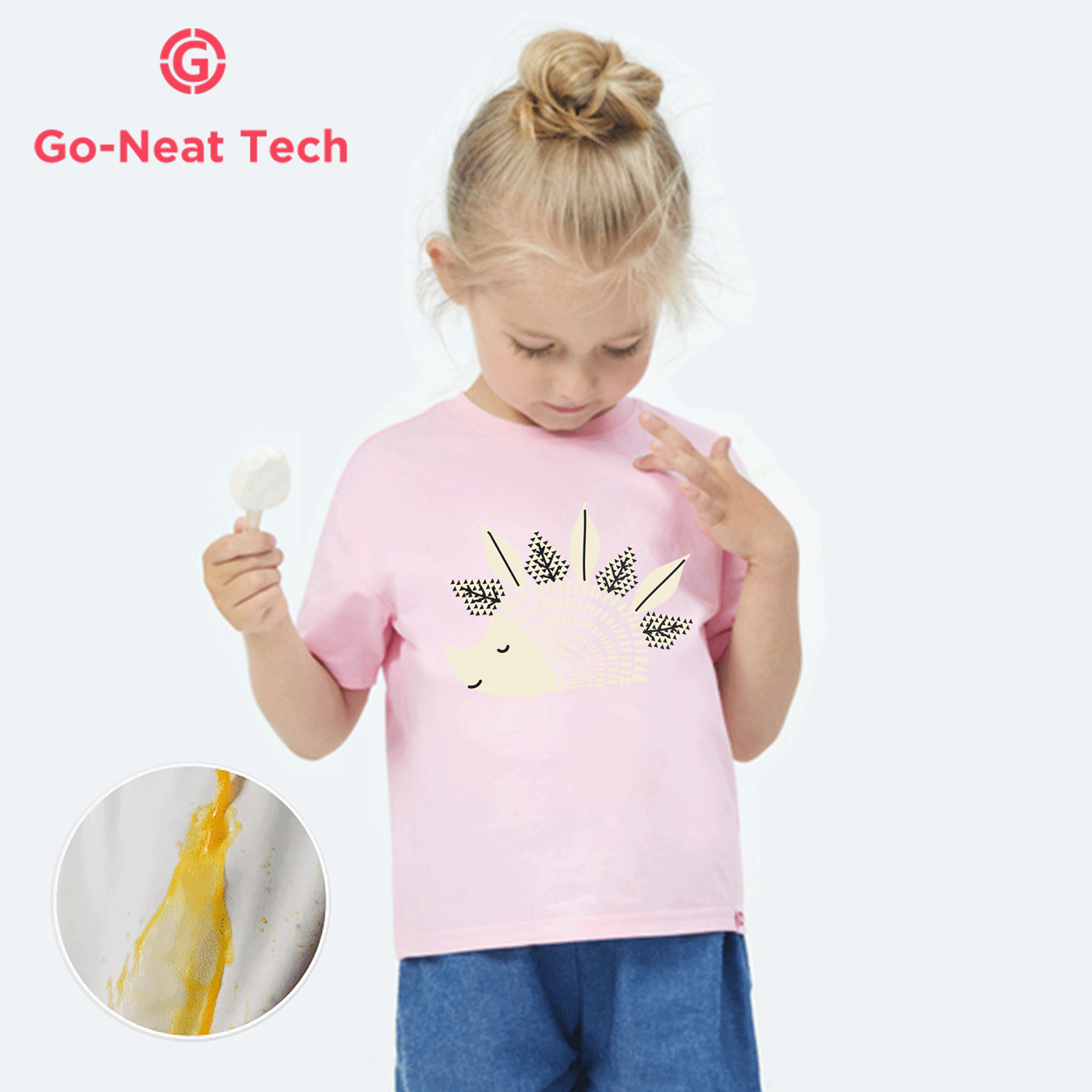 [2Y-6Y] Go-Neat Water Repellent and Stain Resistant Toddler Girl Hedgehog Print Short-sleeve Tee Light Pink