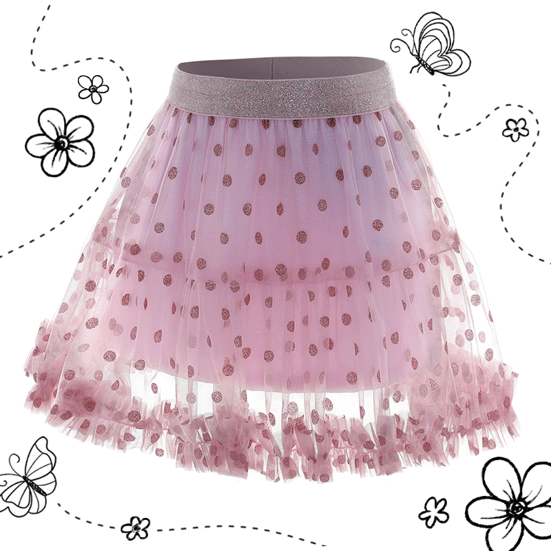 

Illuminated Glitter Polka dots Mesh Pink Skirt for Toddler Girl