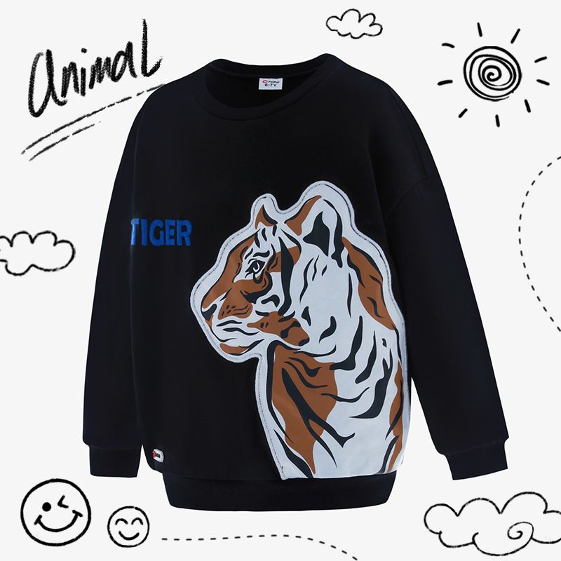 

Illuminated Animal Tiger Print Black Cotton Pullover Sweatshirts for Kid Boy