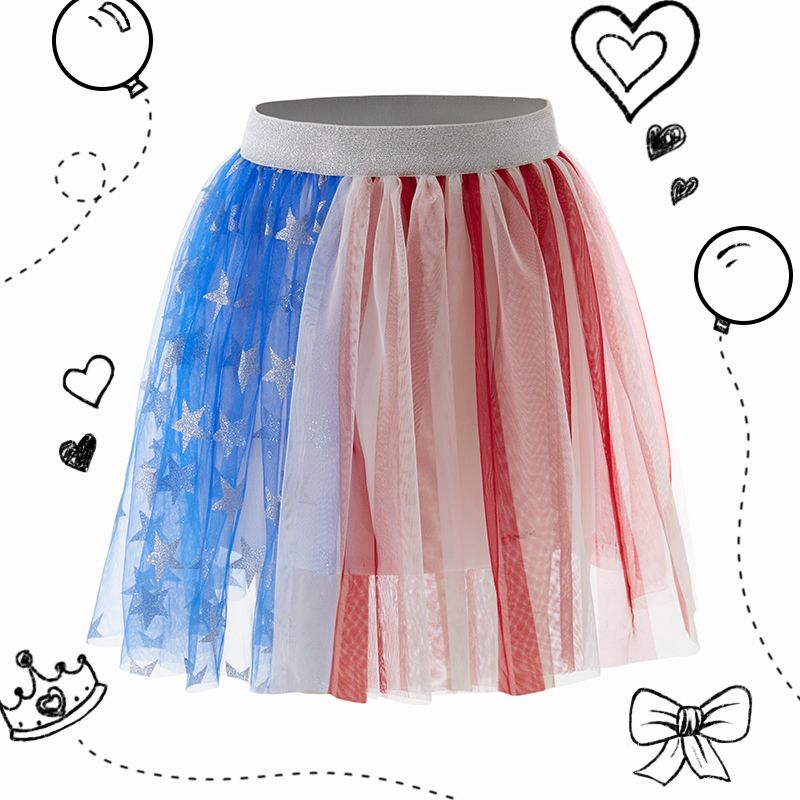 Illuminated Glitter Star Design Splice Mesh Skirt for Toddler Girl
