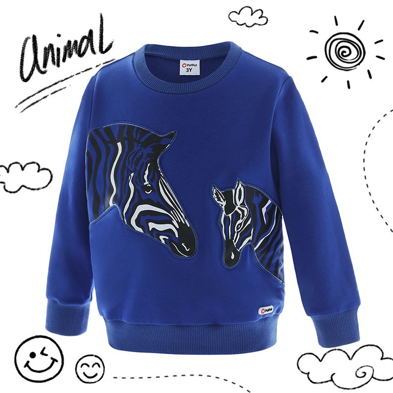 

Illuminated Zebra Print Blue Cotton Pullover Sweatshirts for Toddler Boy