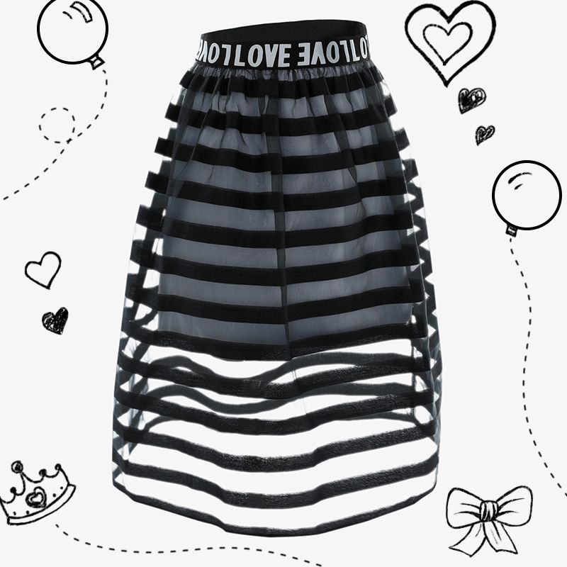 

Illuminated Stripe Letter Print Mesh Skirt for Kid Girl