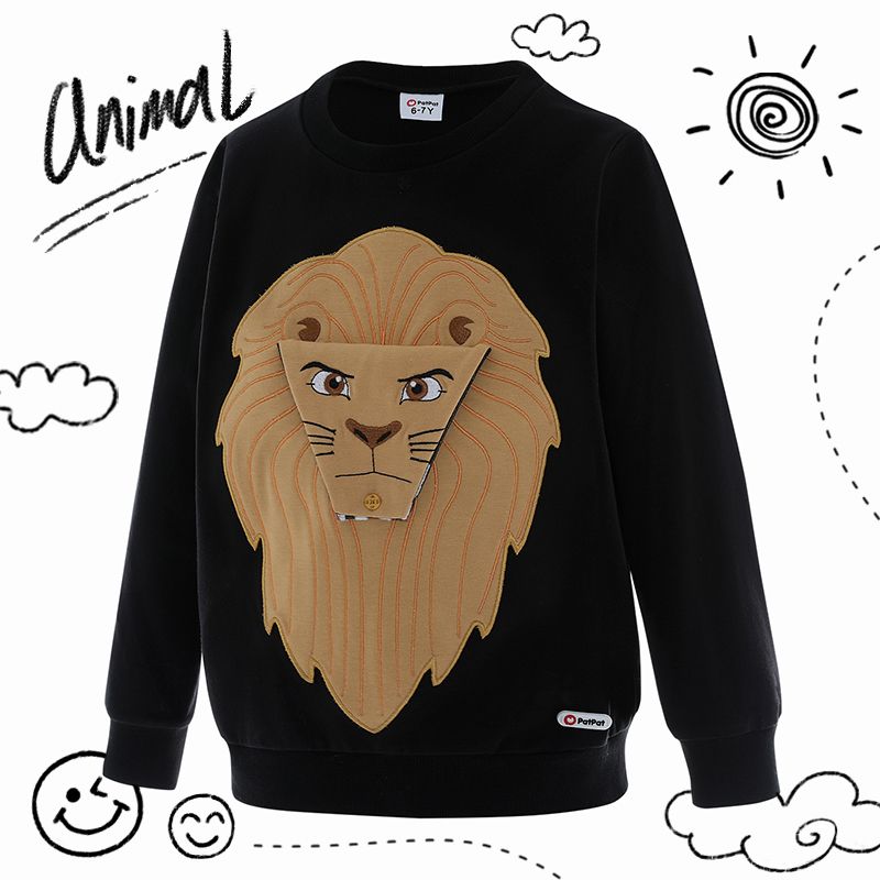 

Illuminated Lion Roar Pattern Black Cotton Pullover Sweatshirts for Kid Boy