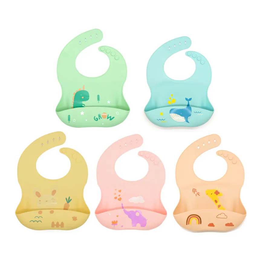 Food Grade Silicone Adjustable Baby Bibs with Food Catcher Pocket Easily Wipe Clean for 0-3 years old  image 6