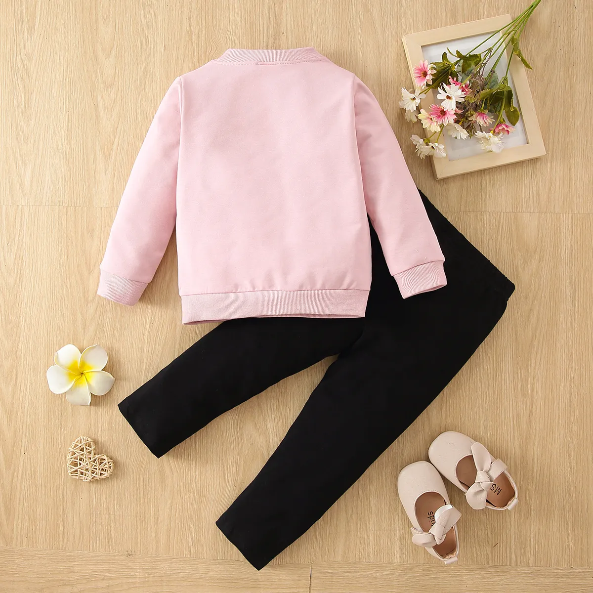 2pcs Kid Girl Cat Kitty Print Pink Sweatshirt and Paw Print Leggings Set Pink image 6