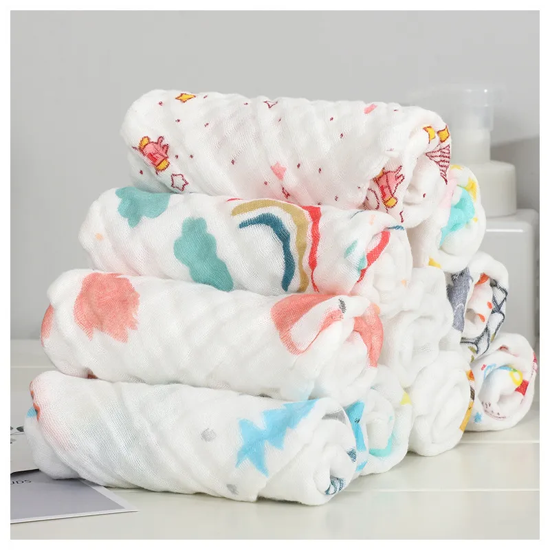 5-pack 100% Cotton Muslin Baby Washcloths Set Cartoon Animal Pattern 6 Layer Gauze Face Towels Saliva Towel  big image 9