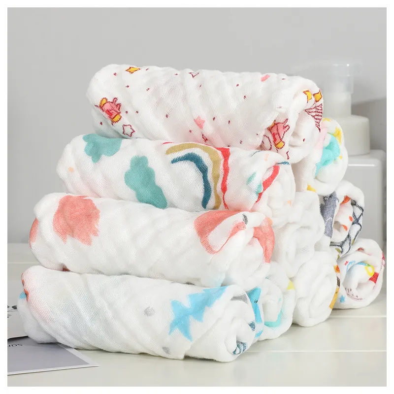 5-pack 100% Cotton Muslin Baby Washcloths Set Cartoon Animal Pattern 6 Layer Gauze Face Towels Saliva Towel big image 9