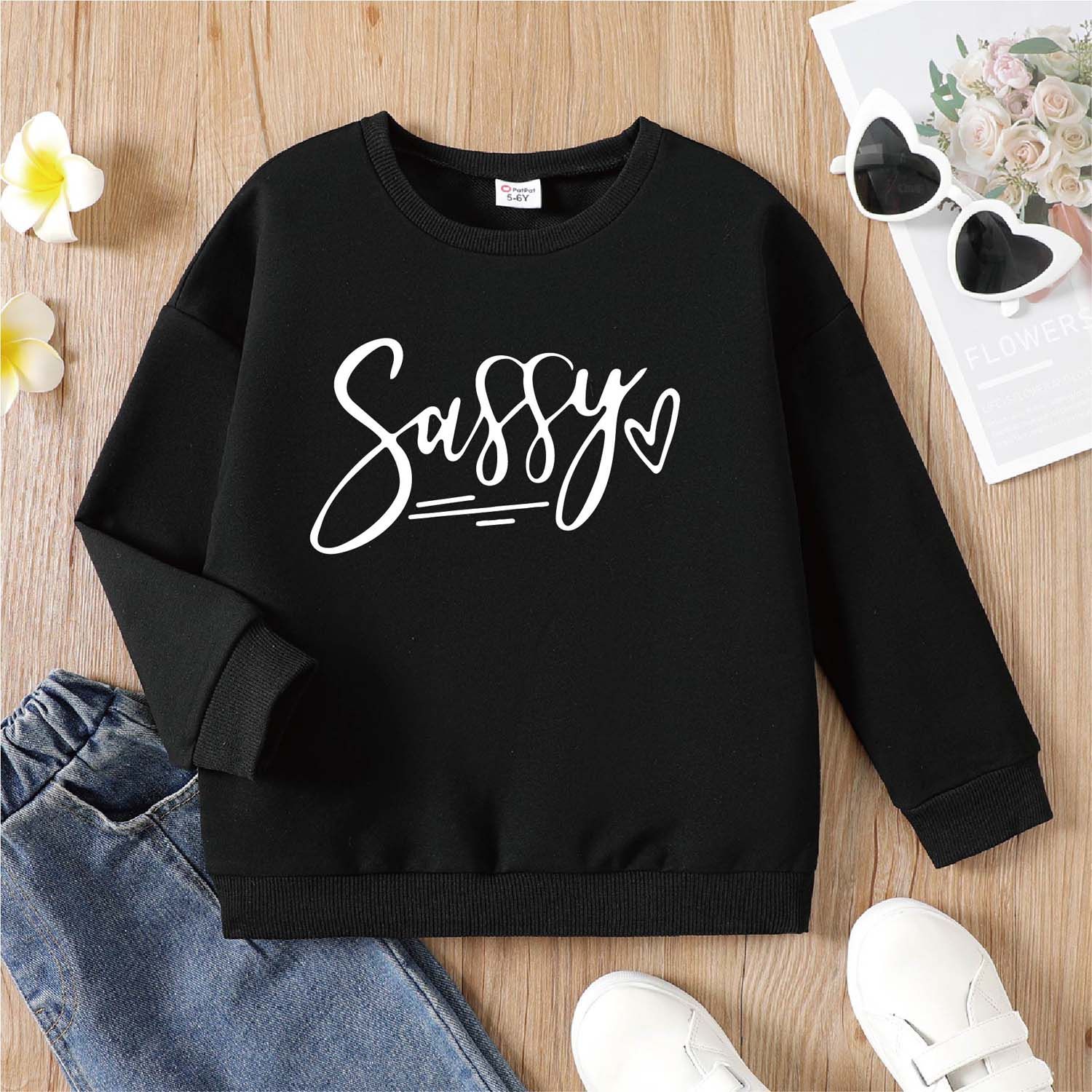 

Kid Girl Casual Letter Print Pocket Design Cotton Sweatshirt