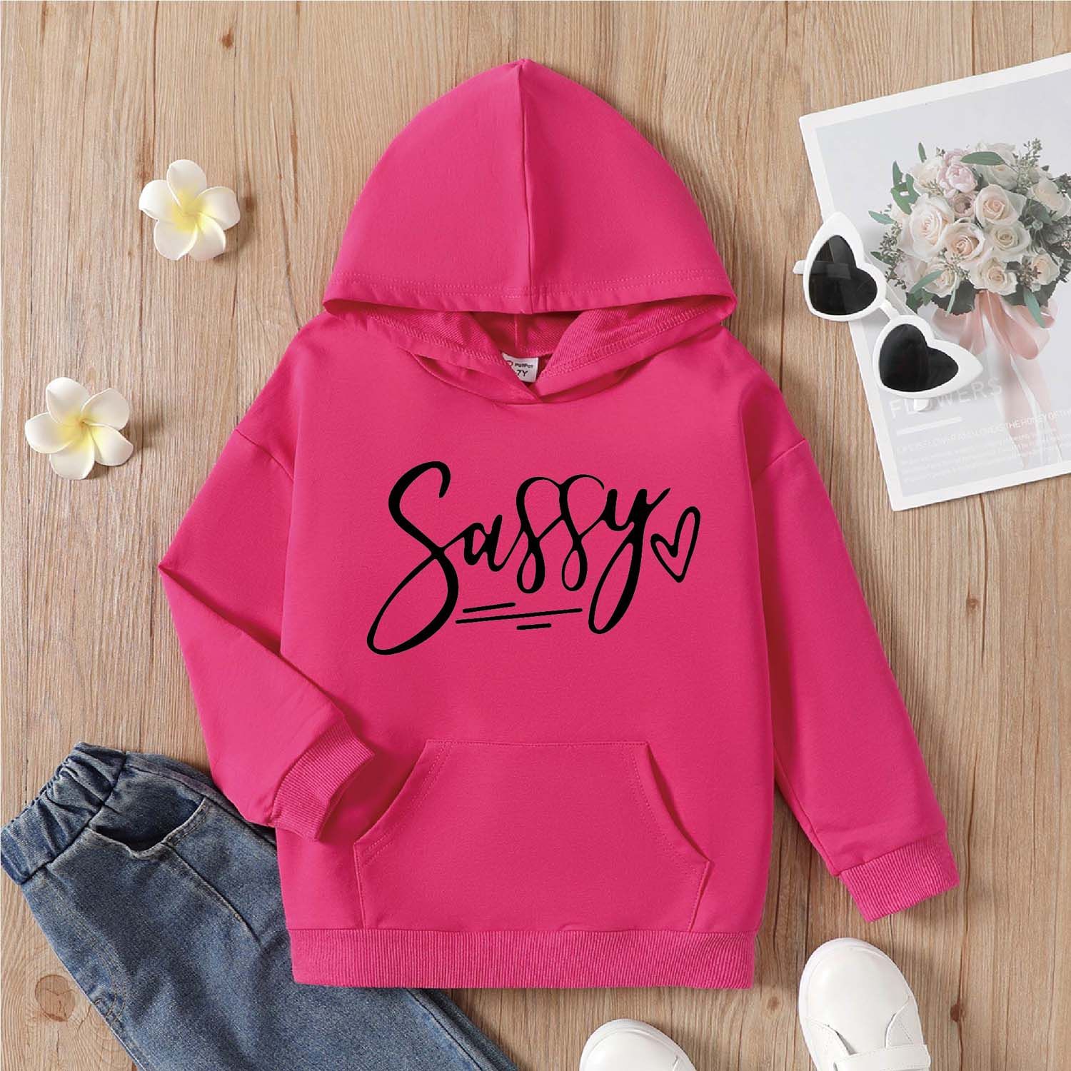 

Kid Girl Casual Letter Print Pocket Design Cotton Sweatshirt