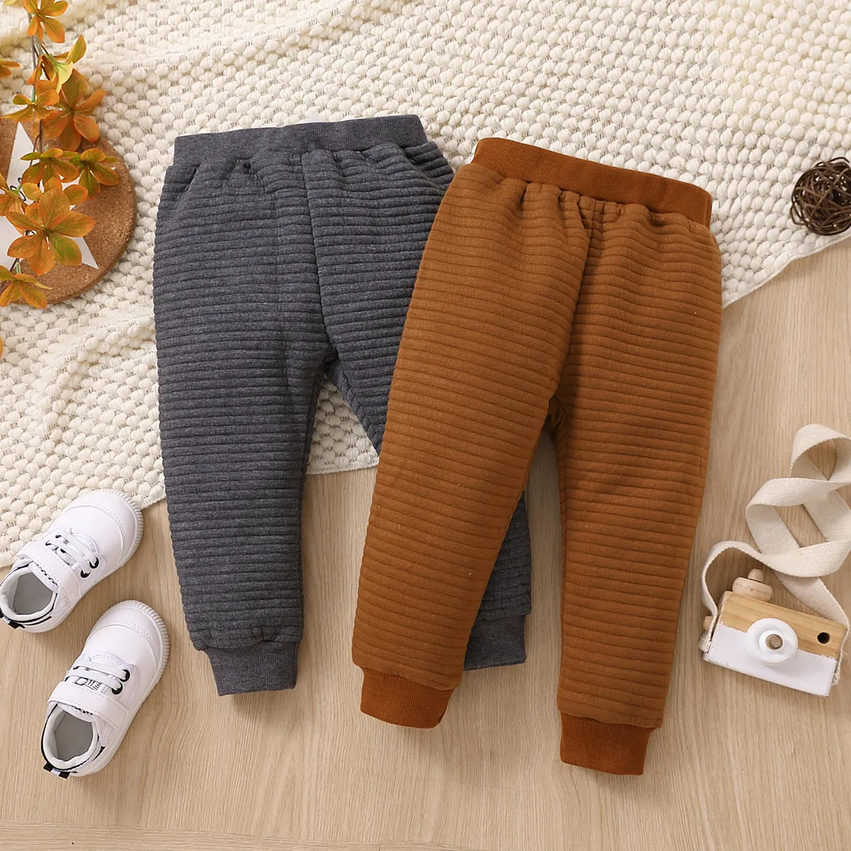 Toddler Boy/Girl Basic Textured Solid Color Elasticized Psnts