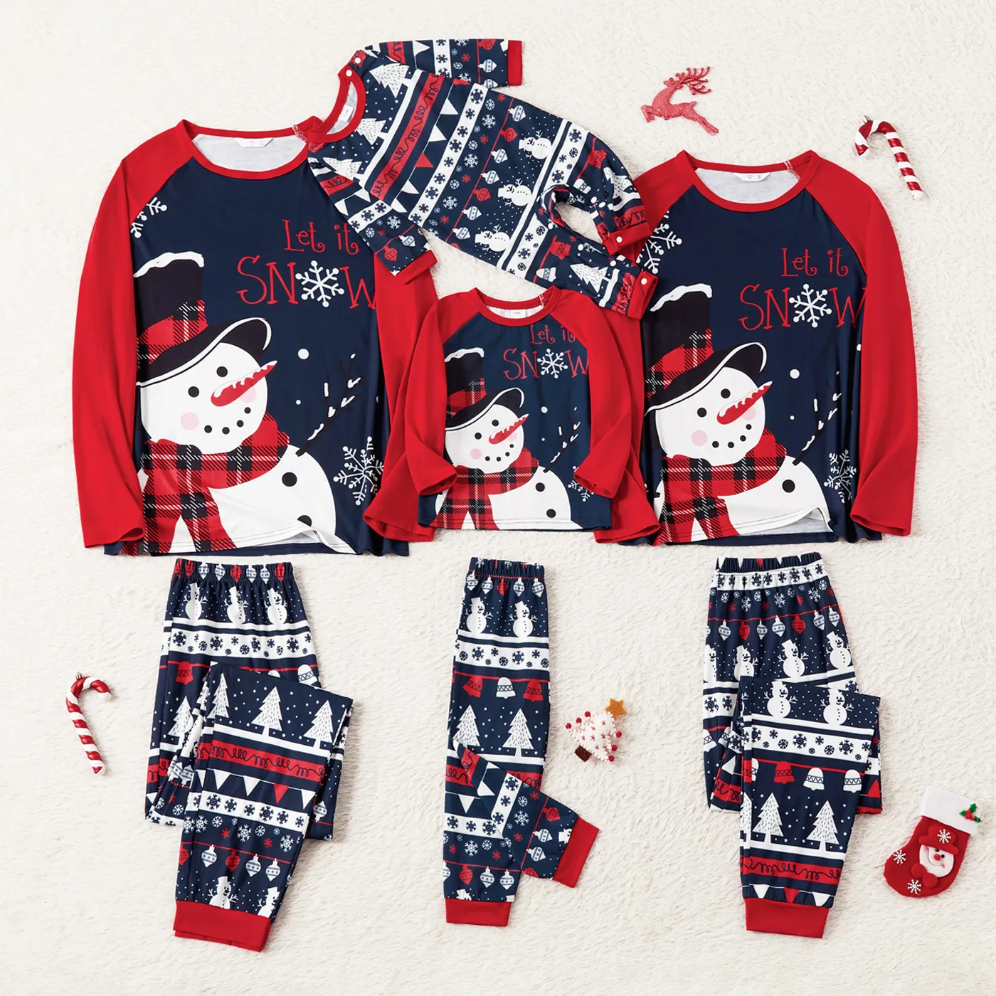 

Christmas Family Matching Snowman & Letter Print Raglan-sleeve Pajamas Sets (Flame Resistant)