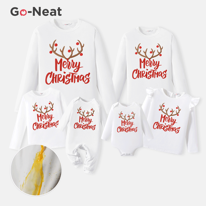 

Go-Neat Water Repellent and Stain Resistant Christmas Family Matching Antlers & Letter Print Long-sleeve Tee