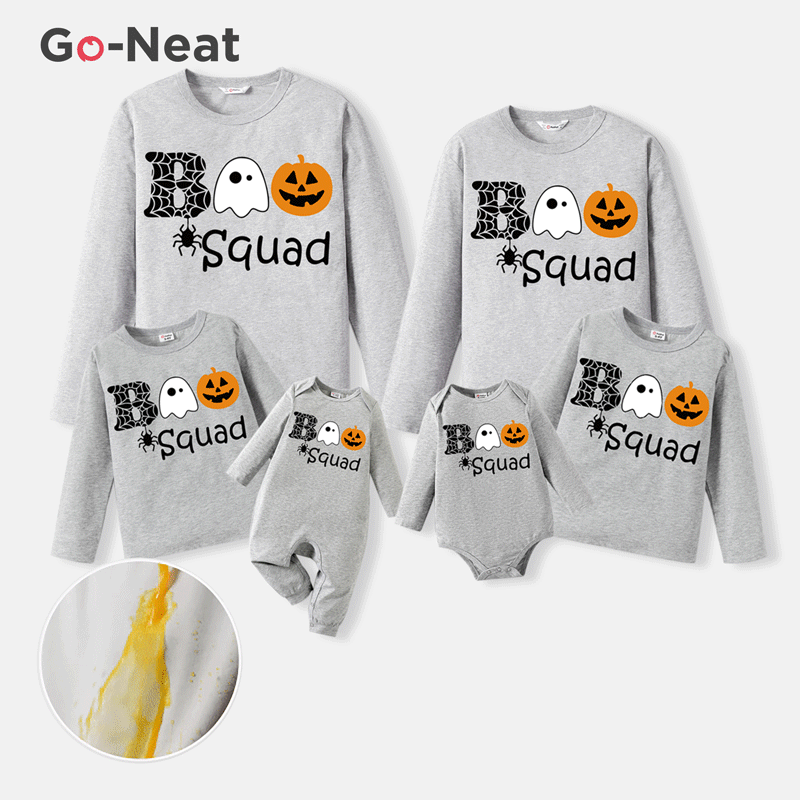 Go-Neat Water Repellent and Stain Resistant Halloween Family Matching Graphic Grey Long-sleeve Tee Grey