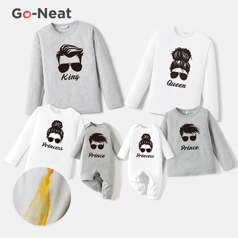 Go-Neat Water Repellent and Stain Resistant Family Matching Figure & Letter Print Long-sleeve Tee Color block