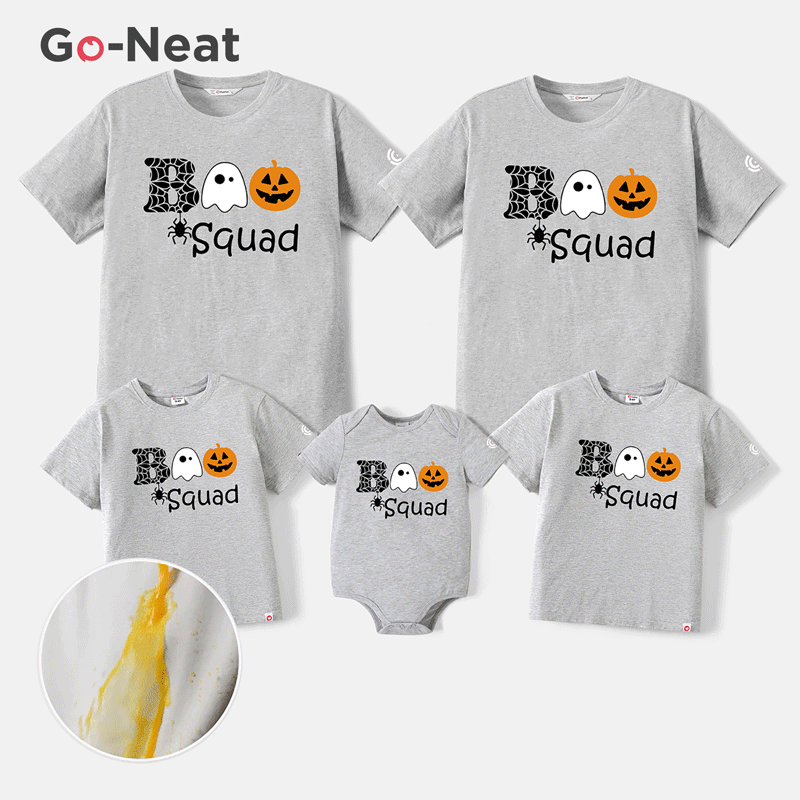Go-Neat Water Repellent and Stain Resistant Halloween Family Matching Graphic Grey Short-sleeve Tee