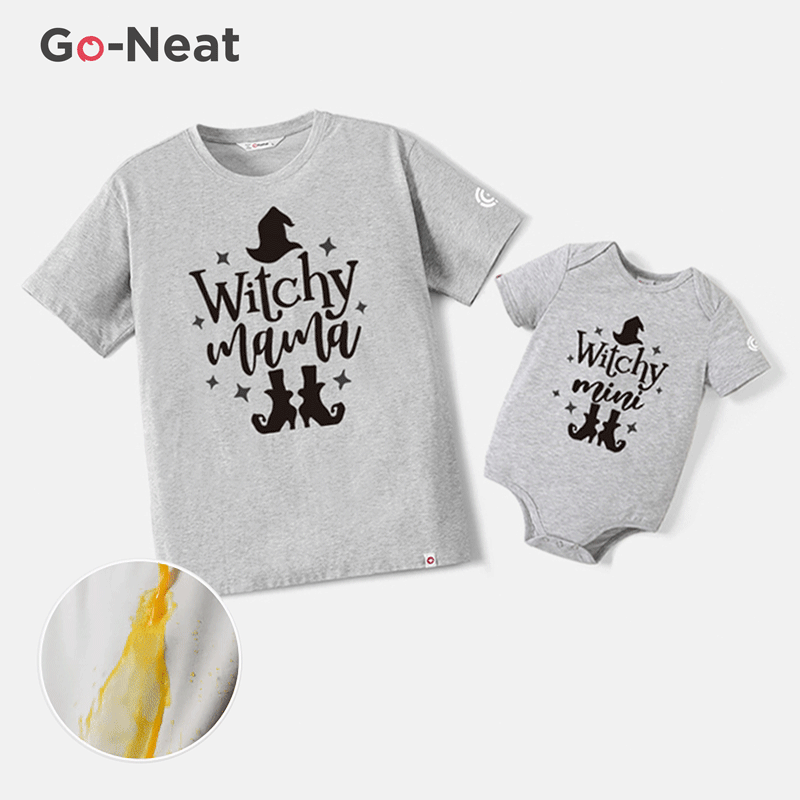 Go-Neat Water Repellent and Stain Resistant Halloween Mommy and Me Witch Hat & Letter Print Short-sleeve Tee