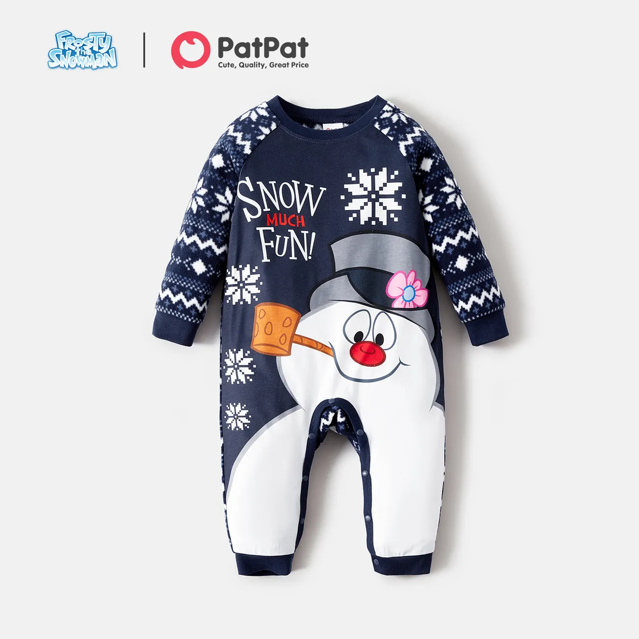Frosty The Snowman Family Matching Christmas Snowman Graphic Allover Snowflake Print Polar Fleece Raglan-sleeve Pajamas Sets (Flame Resistant) big image 1