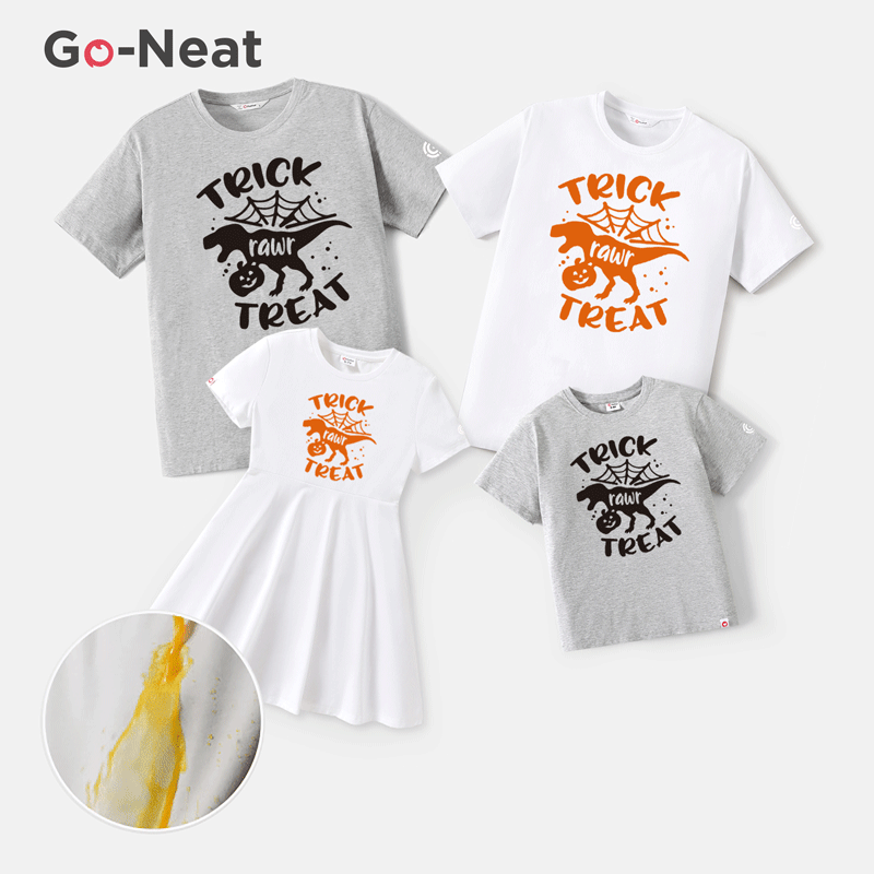 Go-Neat Water Repellent and Stain Resistant Halloween Family Matching Dinosaur & Letter Print Short-sleeve Tee